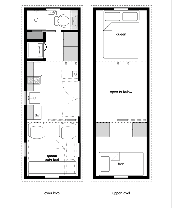 Tiny House Floor Plans with Lower Level Beds - TinyHouseDesign