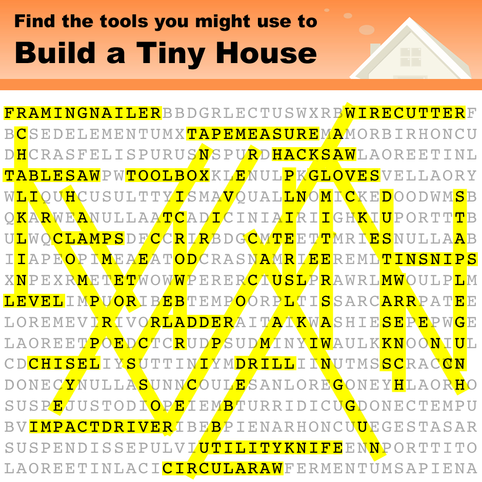 Tiny House Tools Word Search Answers