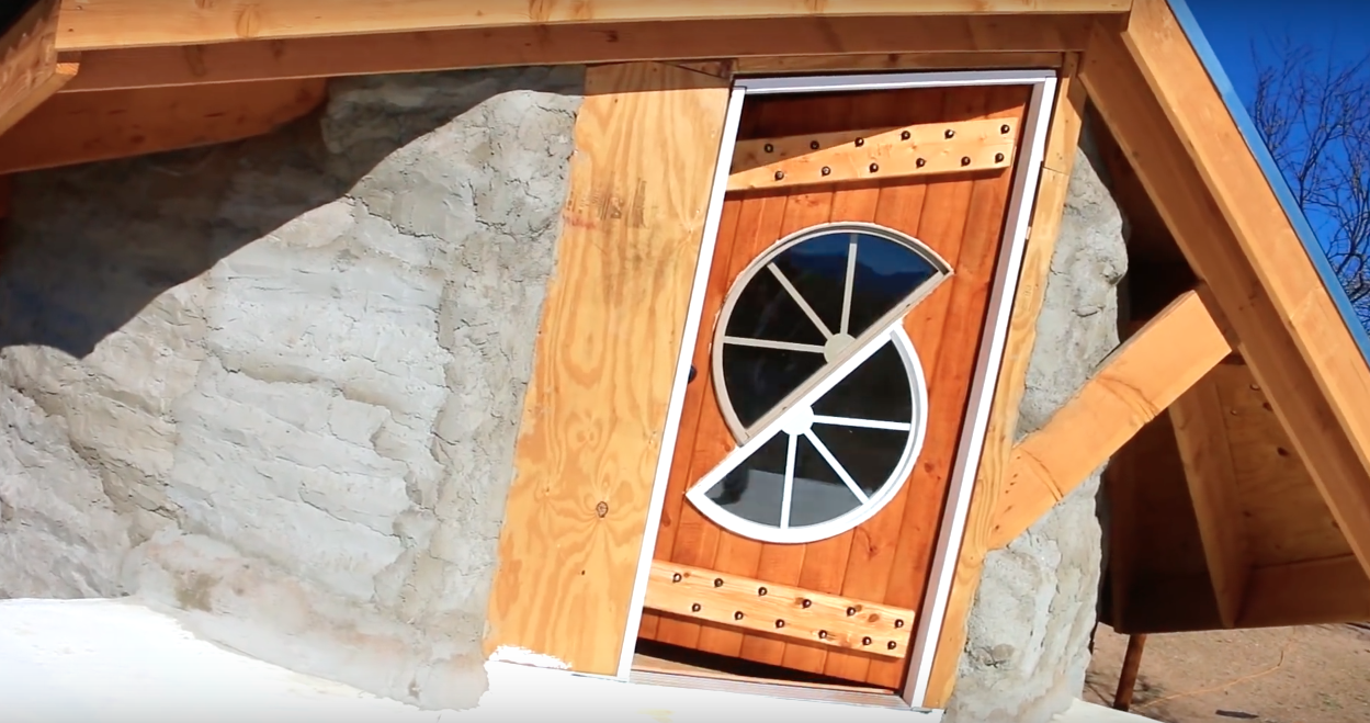 $3750 Tiny Earth Bag Home - Total Cost for Completed Exterior - Loft Door