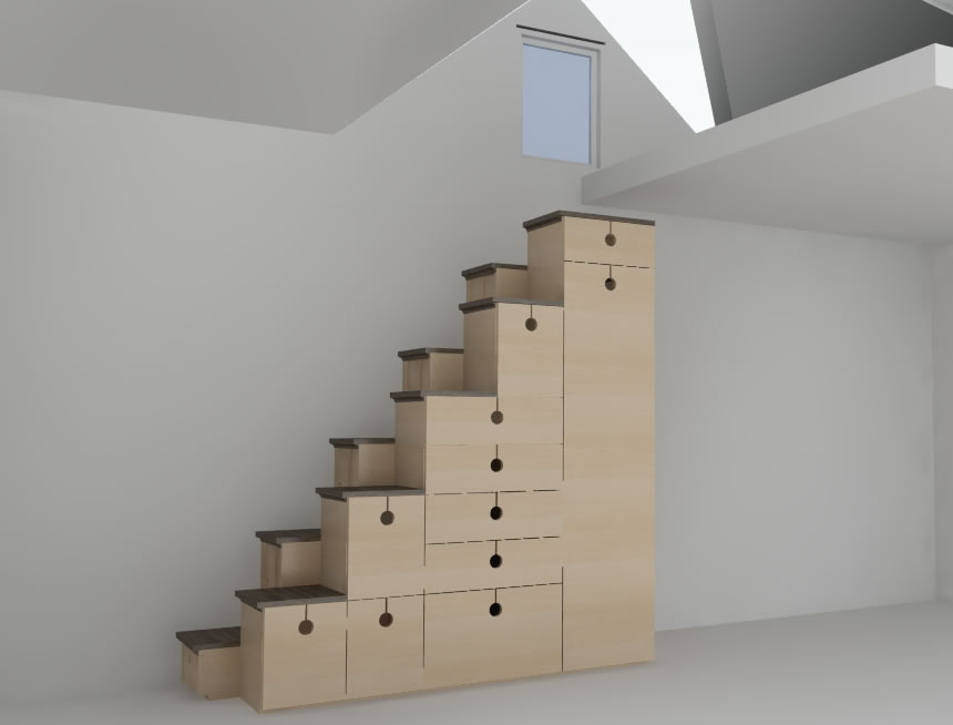 Alternating Step Tansu Tiny House Stairs