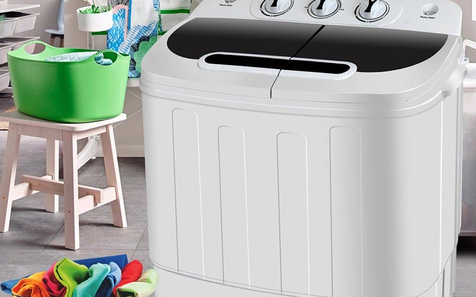 Giantex Full-Automatic Washing Machine Portable Washer and Spin Dryer 7.7  lbs Capacity Compact Laundry Washer with Built-in Barrel Light Drain Pump