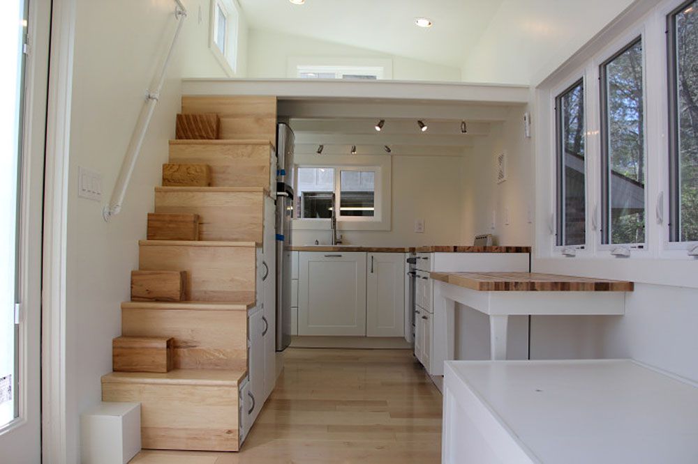 tiny house kitchen wood wall